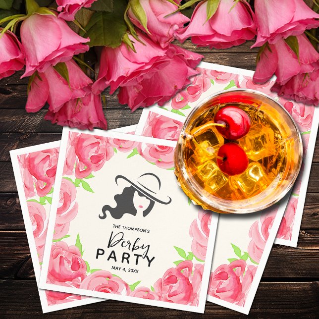 Big Hat Dam Ro Derby Party Pappersservett (Big Hat Lady Roses Derby Party Cocktail Napkins)