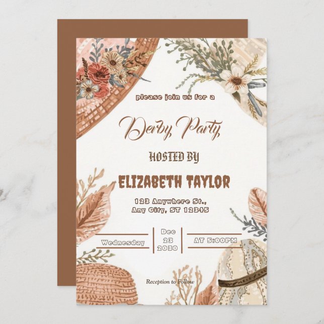 Big Hat Derby Party Invitation Inbjudningar (Fram/baksida)