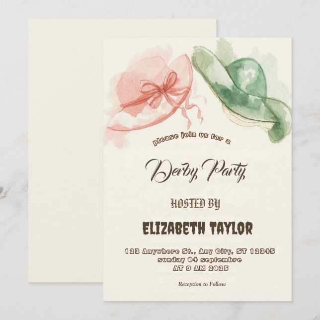 Big Hat Derby Party Invitation Inbjudningar (Fram/baksida)