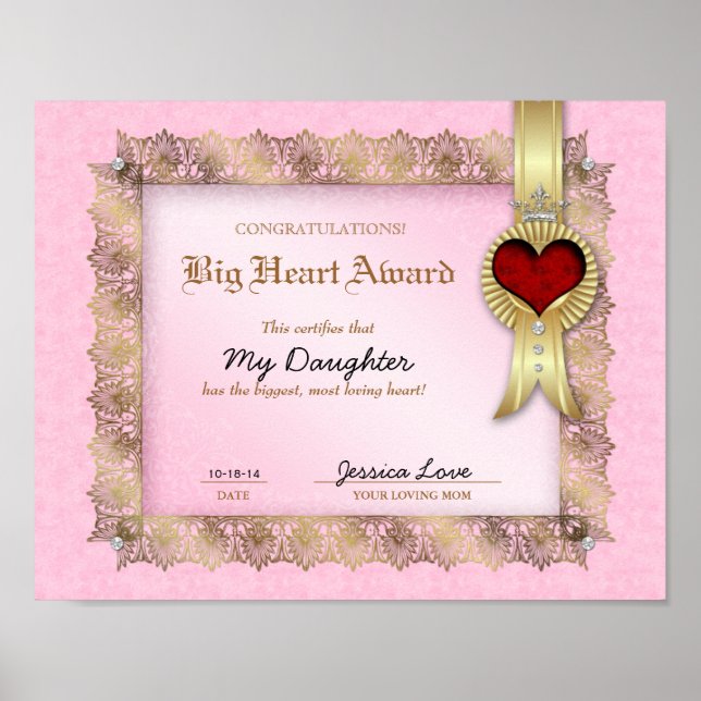 Big Heart Award Kärlek Certificate Diploma Hero Poster (Framsidan)