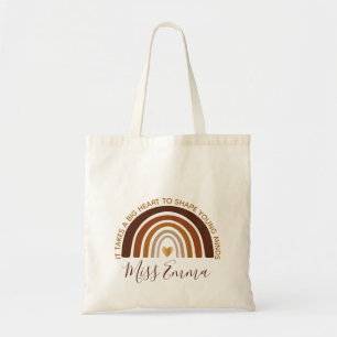 Big Heart to Shape Young Minds Teacher Tote Bag Tygkasse