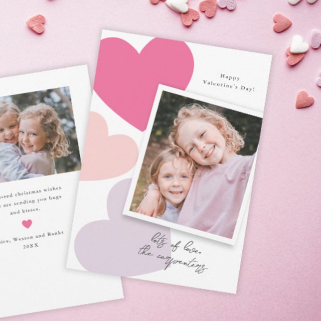 Big Hearts Foto Alla Hjärtans Dag  Julkort (Big Hearts Modern 2 photo Valentine's Day Card.)
