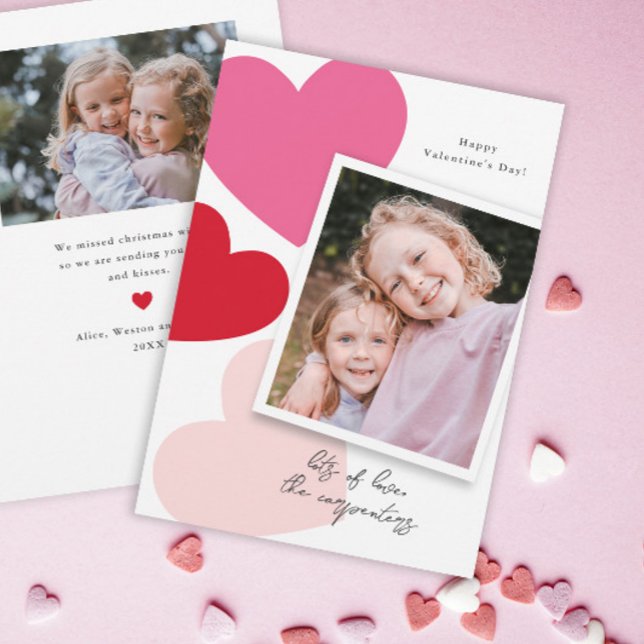 Big Hearts Foto Alla Hjärtans Dag  Julkort (Big Hearts Modern 2 Photo Valentine's Day Card.)