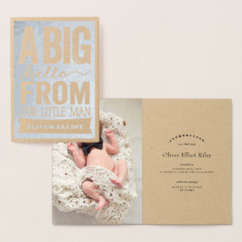 Big Hej Little Man Pojke Birth Notice Folierat Kort