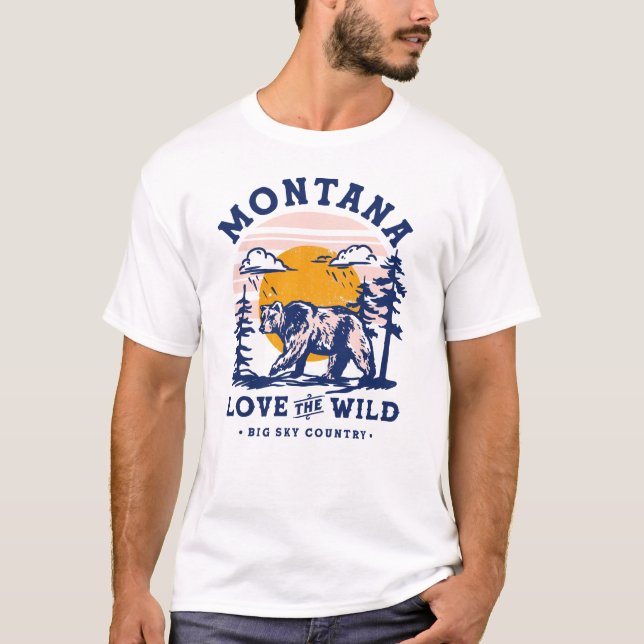 Big Himlar Land Montana. Coola Retro Grizzly Bear T Shirt (Framsida)