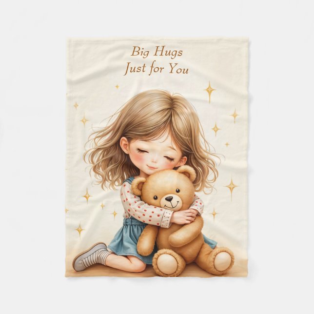 Big Hugs Cute Girl Hugger Nalle Papprare Lakan Fleecefilt (Framsidan)