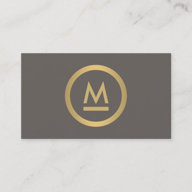 Big Initial Modern Monogram i Faux Guld på Taupe Visitkort (Framsida)