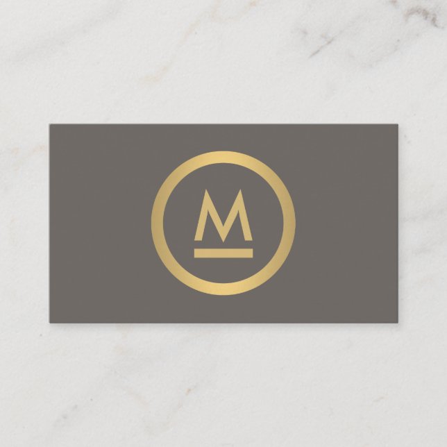 Big Initial Modern Monogram i Faux Guld på Taupe Visitkort (Framsida)