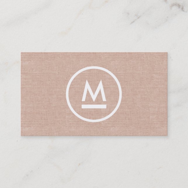 Big Initial Modern Monogram på Beige Linen Visitkort (Framsida)