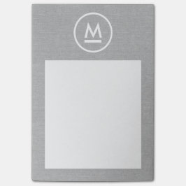 Big Initial Modern Monogram på Grått Linen Post-it Block