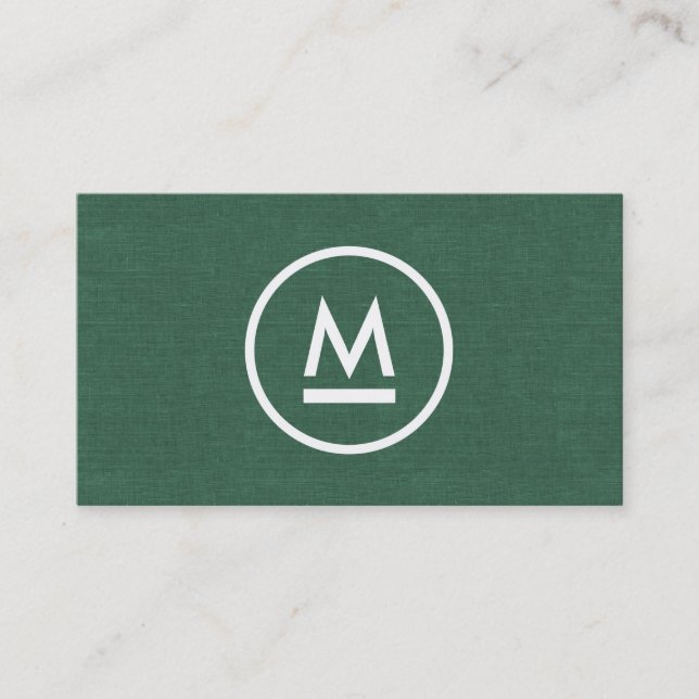 Big Initial Modern Monogram på Grönt Linen Visitkort (Framsida)