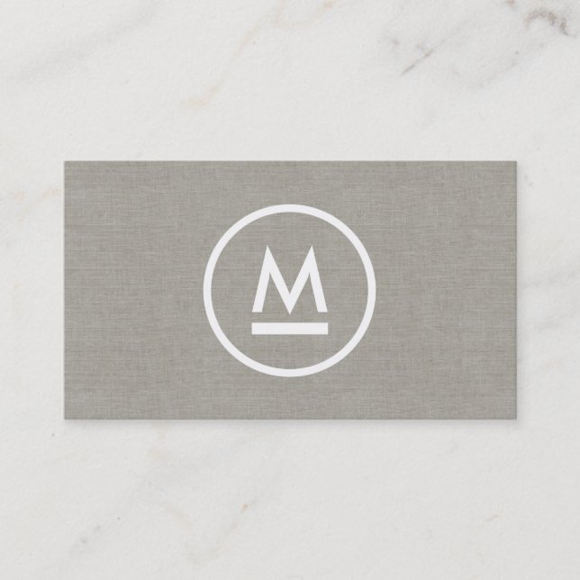 Big Initial Modern Monogram på Taupe Linen Visitkort (Framsida)