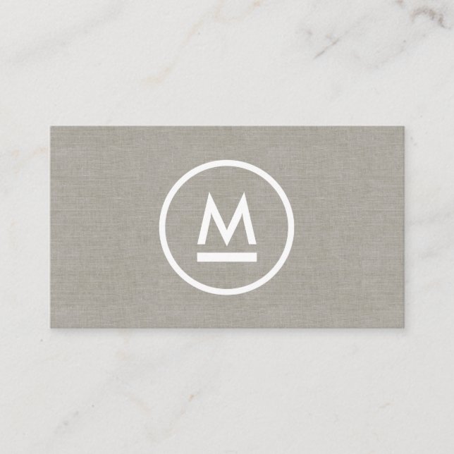 Big Initial Modern Monogram på Taupe Linen Visitkort (Framsida)