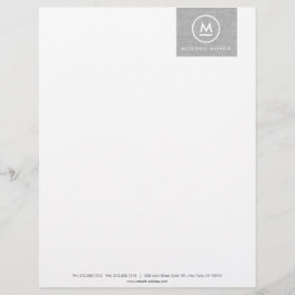 Big Initial Monogram på Grått Linen II Letterhead Brevhuvud