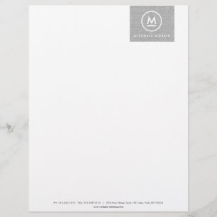 Big Initial Monogram på Grått Linen II Letterhead Brevhuvud