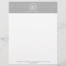 Big Initial Monogram på Grått Linen Letterhead Brevhuvud