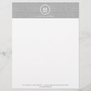 Big Initial Monogram på Grått Linen Letterhead Brevhuvud