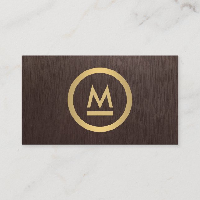 Big Initiative Modern Monogram i Faux Guld på Wood Visitkort (Framsida)