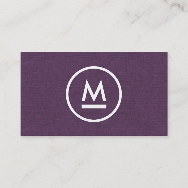 Big Initiative Modern Monogram på Lila Linen Visitkort (Framsida)