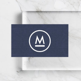 Big Initiative Modern Monogram på Navy Blue Linen Visitkort