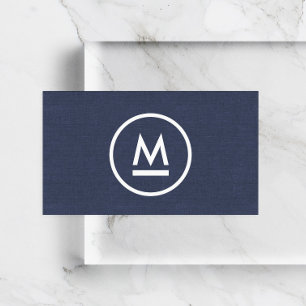 Big Initiative Modern Monogram på Navy Blue Linen Visitkort