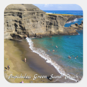 Big Island Hawaii Papakolea Grönt Sand Beach Fyrkantigt Klistermärke