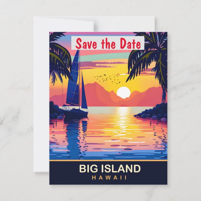 Big Island Hawaii Segelbåt Bröllopsinbjudan Spara Datumet (Framsida)