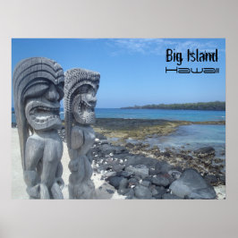Big Island Hawaii tiki-statyer poster