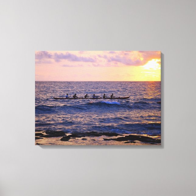 Big Island Hawaiian Outrigger Canoe vid Sunset Canvastryck (Framsida)