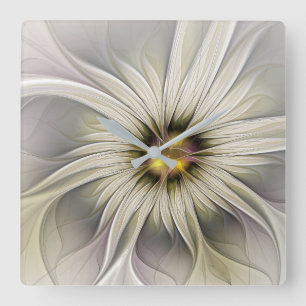 Big Ivory Flower, Abstrakt Modern Fractal Art Fyrkantig Klocka