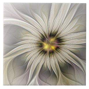 Big Ivory Flower, Abstrakt Modern Fractal Art Kakelplatta