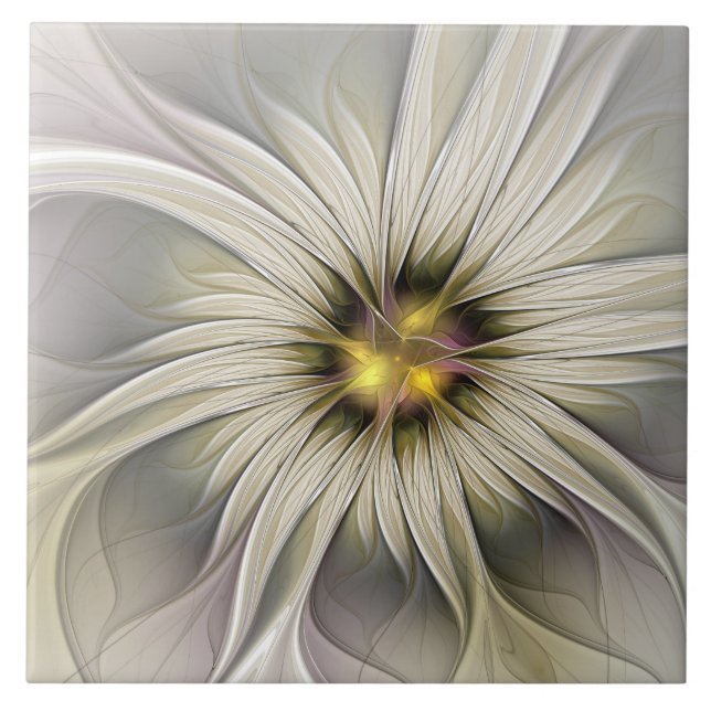 Big Ivory Flower, Abstrakt Modern Fractal Art Kakelplatta (Framsidan)