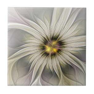 Big Ivory Flower, Abstrakt Modern Fractal Art Kakelplatta