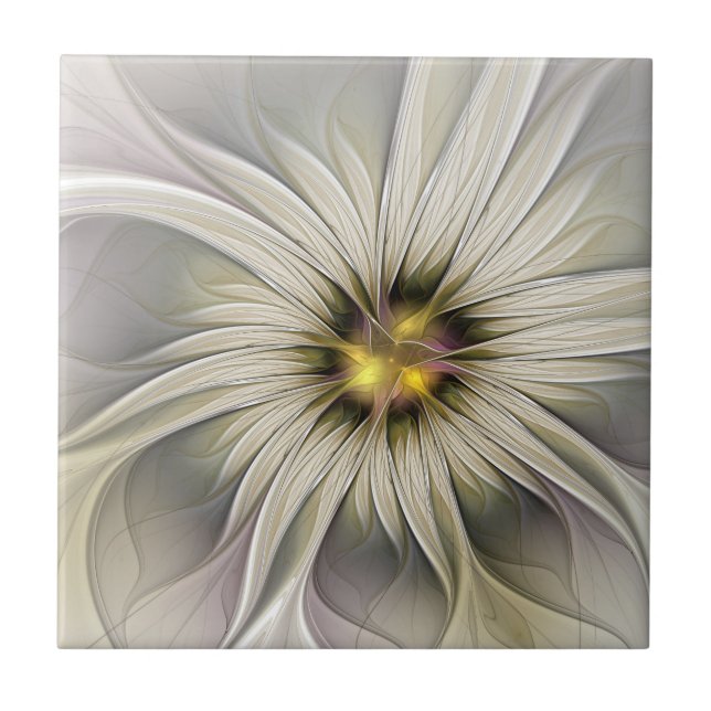 Big Ivory Flower, Abstrakt Modern Fractal Art Kakelplatta (Framsidan)