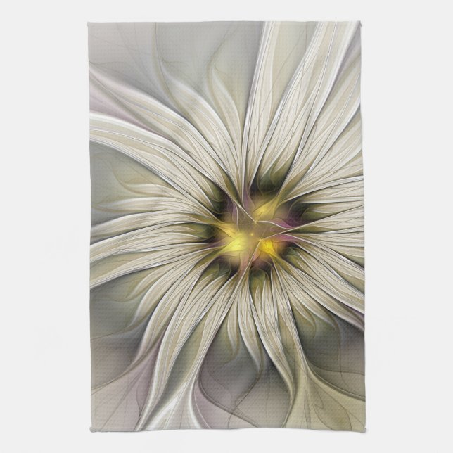 Big Ivory Flower, Abstrakt Modern Fractal Art Kökshandduk (Vertikal)