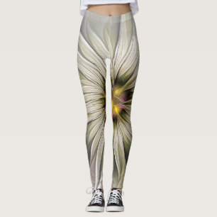 Big Ivory Flower, Abstrakt Modern Fractal Art Leggings