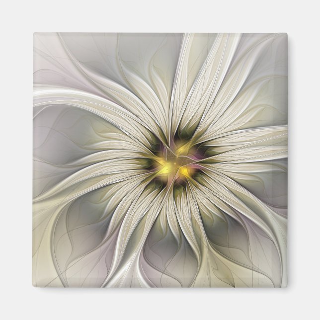 Big Ivory Flower, Abstrakt Modern Fractal Art Magnet (Framsidan)