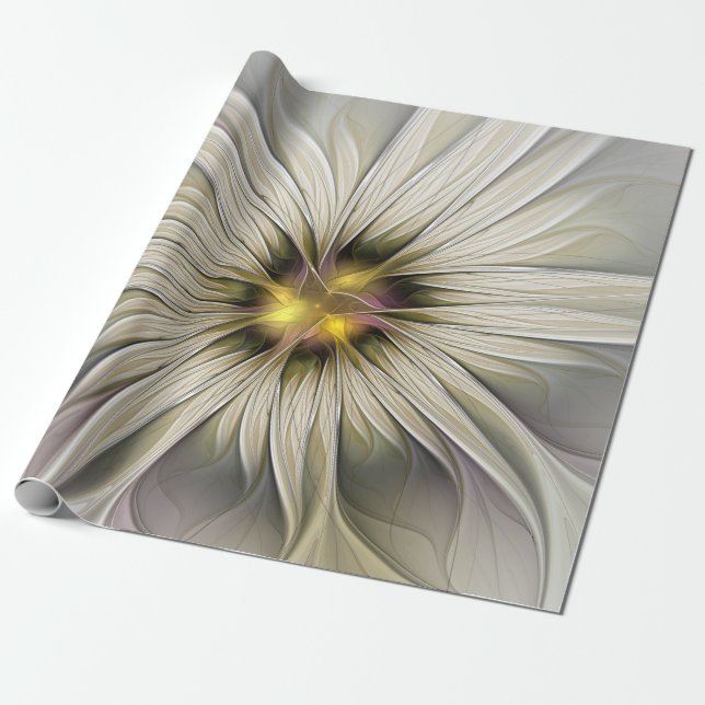 Big Ivory Flower, Abstrakt Modern Fractal Art Presentpapper (Utrullad)