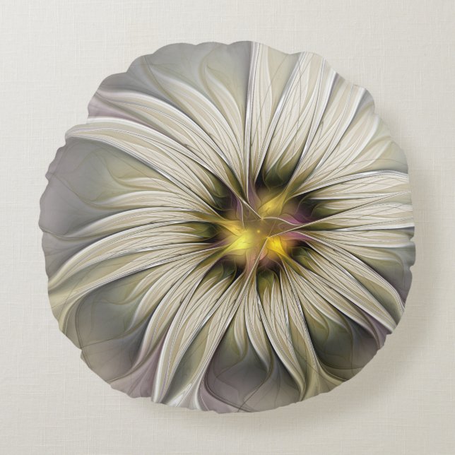 Big Ivory Flower, Abstrakt Modern Fractal Art Rund Kudde (Framsidan)