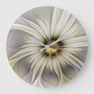 Big Ivory Flower, Abstrakt Modern Fractal Art Stor Klocka