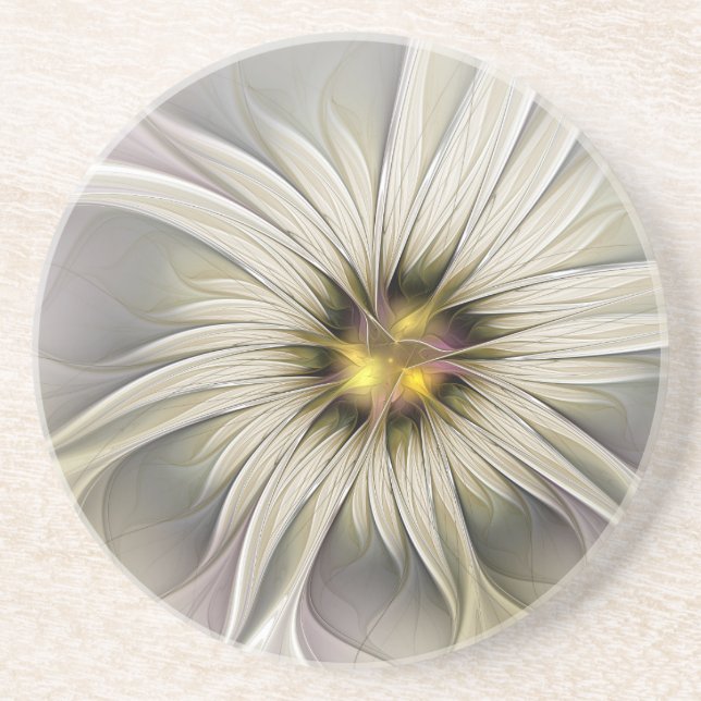 Big Ivory Flower, Abstrakt Modern Fractal Art Underlägg (Framsidan)