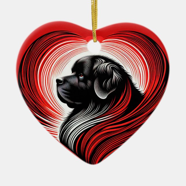 Big Kärlek Newfie i en Hjärtformade keramisk prydn Julgransprydnad Keramik (Framsidan)