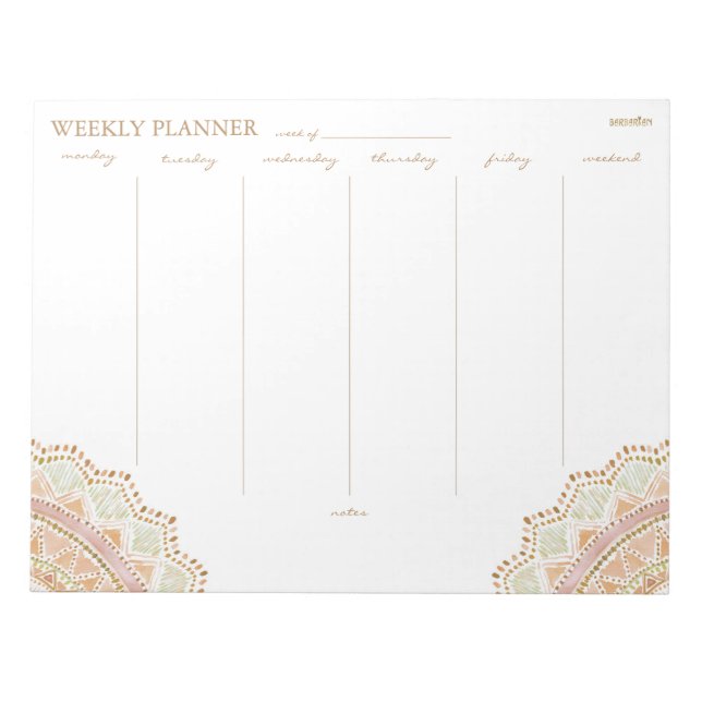 BIG KÄRLEK Söt Guld Boho Mandala Weekly Planner Anteckningsblock (Framsida)