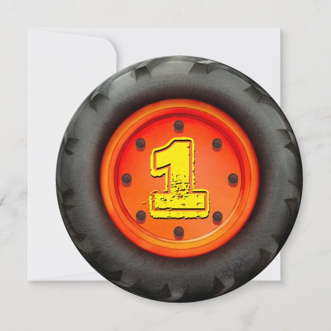Big Lastbil Wheel 1:a födelsedagen Party Inbjudningar (Framsida)