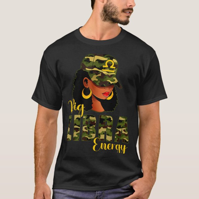 Big Libra Energy Camouflage Black Woman Cap Zodiac T Shirt (Framsida)