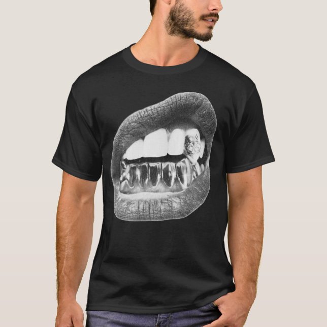 Big Lips Y2k Mouth T Shirt - Grillz White T Shirt  (Framsida)