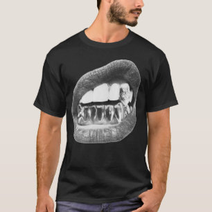 Big Lips Y2k Mun T Shirt - Grillz Vit T Shirt