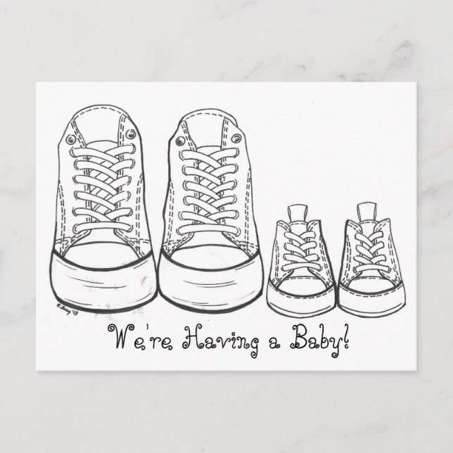Big Little Sneakers Nyfödd bebis Birth Notice Meddelande Vykort (Framsida)