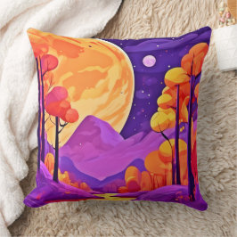 Big Måne & Tecknad Träd Art Kudde