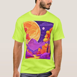 Big Måne & Tecknad Träd Art T Shirt